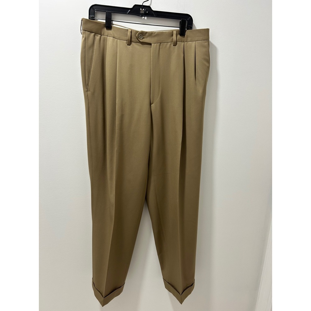 Pazoni Italy Mens Pleated Dress Pants Khaki Tan Cuffed Trousers Size 35 Como 2